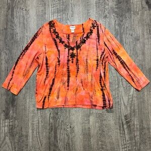 Chico's Vibrant Orange and Black Embroidered Blouse